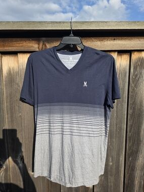 Psycho Bunny Men's Navy & Gray V-Neck Stripe Tee